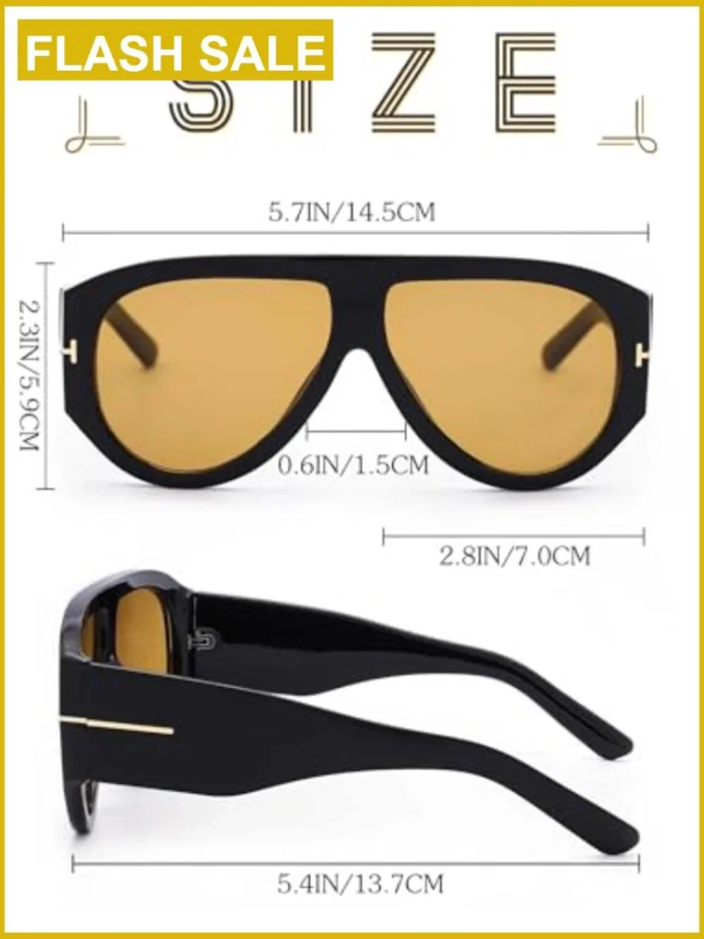 Oversized Square Frame Classic Vintage Aviator Sunglasses UV Protection